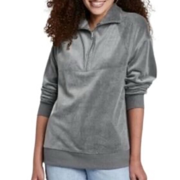 Wild Fable Gray Velour 1/4 Zip - Picture 2 of 8
